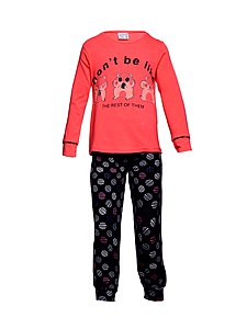 Купить Пижама для девочки (кофта+штаны) 95063 коралловый/темно-синий оптом