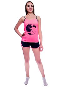 Купить Комплект женский (майка + шорты) 80676 ярко-розовый/темно-синий оптом