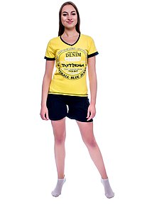 Купить Комплект женский (футболка + шорты) 80643 желтый оптом